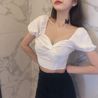 Twisted Front Short-sleeve Cropped Top