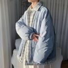 Mock Two-piece Plaid Trim Padded Button Jacket