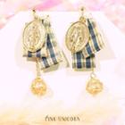 Alloy Coin Plaid Fabric Fringed Earring