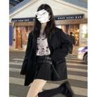 Puff-sleeve Peplum Blouse / Pleated Mini A-line Skirt
