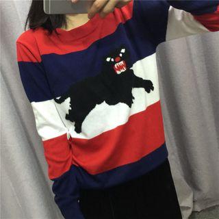 Animal Colour Block Long-sleeve Knit Sweater
