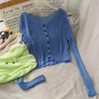 Rib-knit Button-down Light Knit Top