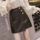 Faux Leather Asymmetrical Notch A-line Skirt