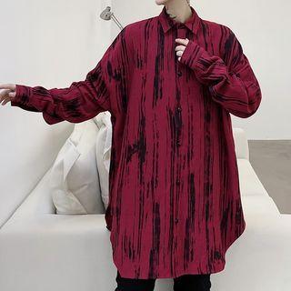Asymmetric Printed Long-sleeve Shirt