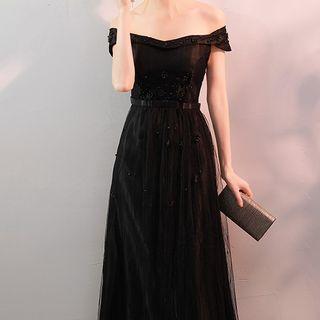 Beaded Off-shoulder A-line Evening Gown
