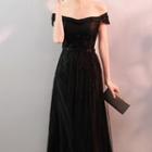 Beaded Off-shoulder A-line Evening Gown