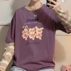 Long-sleeve Mock Two Piece Print T-shirt