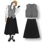 Knit Vest / Long-sleeve T-shirt / Midi A-line Skirt
