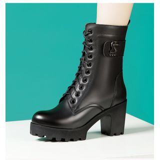 Lace-up Block-heel Short Boots (various Designs)