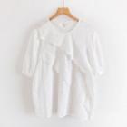 Elbow-sleeve Embroidered Ruffled Blouse White - One Size