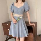 Lace Trim Puff Sleeve A-line Dress