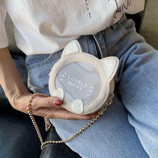 Sequined Cat Pvc Panel Crossbody Bag
