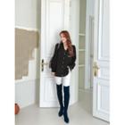 Puff-sleeve Faux-pearl Button-up Blouse