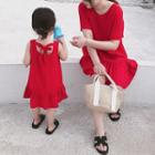 Family Matching Lace-up Back Sleeveless Dress / Short-sleeve Dress