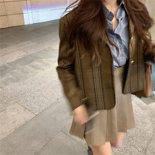 Plaid Blazer / Shirt / Pleated A-line Skirt