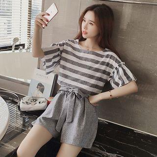 Set: Striped Top + Tie-waist Shorts