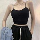 Padded Plain Spaghetti-strap Cropped Top