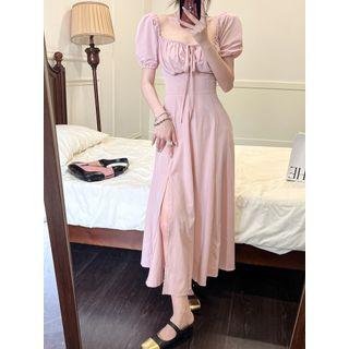 Short-sleeve Square-neck Slim-fit Midi Dress