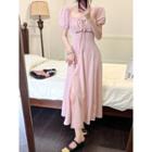 Short-sleeve Square-neck Slim-fit Midi Dress