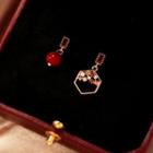 Hexagon Sterling Silver Rhinestone Bead Asymmetrical Dangle Earring 1 Pair - Acacia Red Beans - One Size