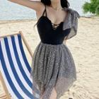 Lace-up Sequined Bow Swimdress