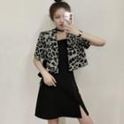 Leopard Print Short-sleeve Cropped Blazer / Spaghetti Strap Mini A-line Dress / Set