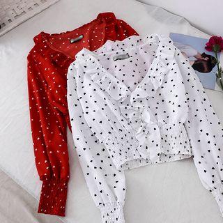 Dotted Frilled Smocked Cropped Blouse