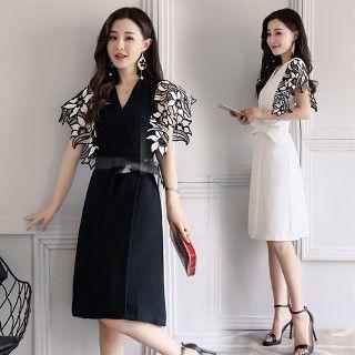Crochet Sleeve Tied Sheath Dress