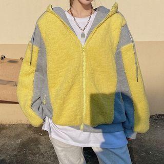 Fleece Paneled Hooded Zip Jacket