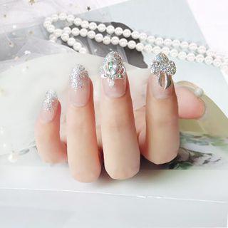 Rhinestone Faux Nail Tips Jp912-b5 - Glue - Silver - One Size
