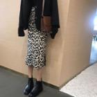 Leopard Midi Straight-fit Knit Skirt Leopard - Off-white - One Size