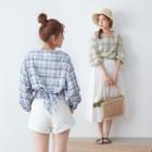 Square-neck Plaid Bow-back Blouse