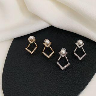 Faux Pearl Rhinestone V Shape Dangle Earring 1 Pair - Gold - One Size