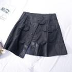 Faux Leather Wrap A-line Skirt