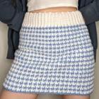 High-waist Color-block Knitted Mini Skirt