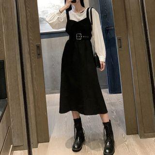 Set: Belted Tank Dress + Long Sleeve Blouse