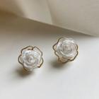 Acrylic Flower Earring 1 Pair - Silver Stud - White - One Size