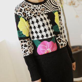 Roundneck Multi-pattern Knit Top Black - One Size