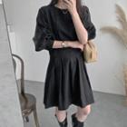 Bishop-sleeve Box-pleat Dress
