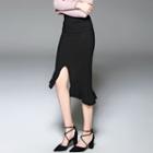 Asymmetrical Slit-front Pencil Skirt
