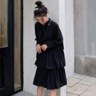 Tie-neck Long-sleeve Layered Dress