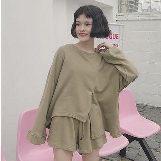 Set: Applique Back Slit Pullover + Shorts