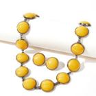 Set: Glaze Disc Necklace + Earring Set Of 3 - 1 Necklace & 1 Pair Earrings - Yellow - One Size