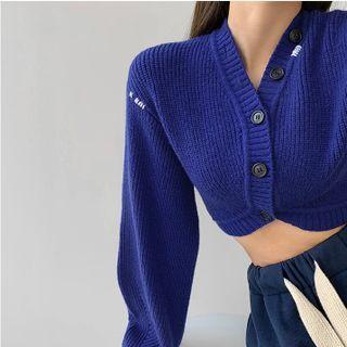 Bubble-sleeve Button-up Knit Crop Top
