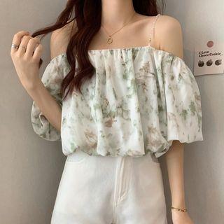 Cold-shoulder Tie-dye Print Blouse