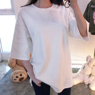 Round-neck Elbow-sleeve Oversized T-shirt