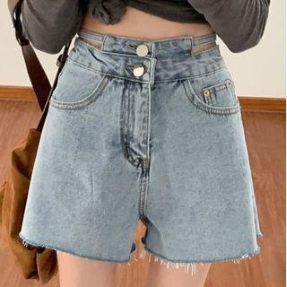 Cut-out Wide-leg Denim Shorts