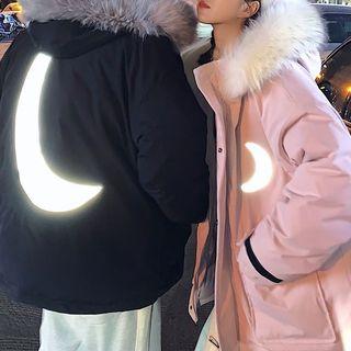 Couple Matching Moon Print Hooded Coat