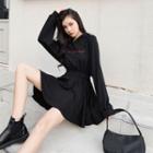Letter Embroidered Hooded Long-sleeve Mini A-line Dress