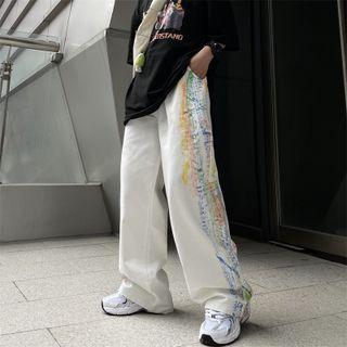 Drawstring Waist Print Straight Leg Pants